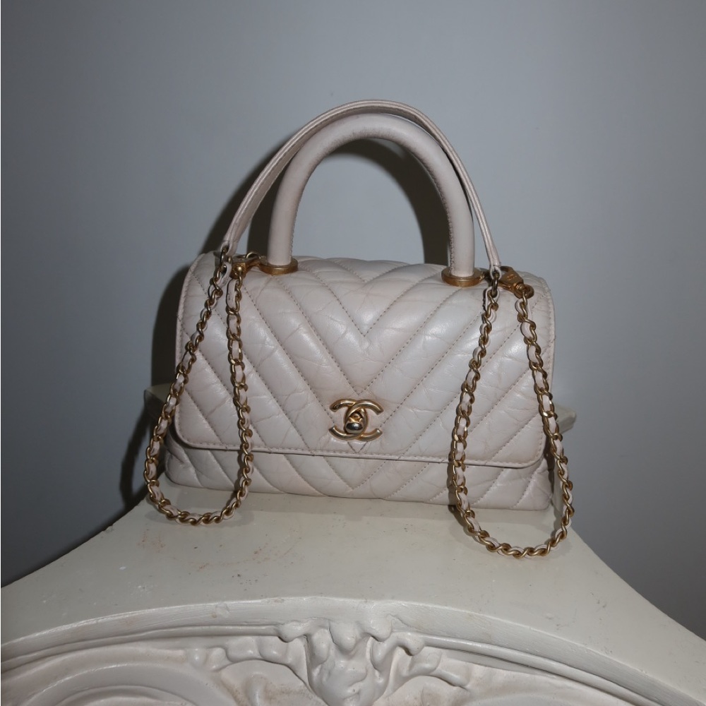 Off-white Top Handle Chanel Chevron Bag *rare*